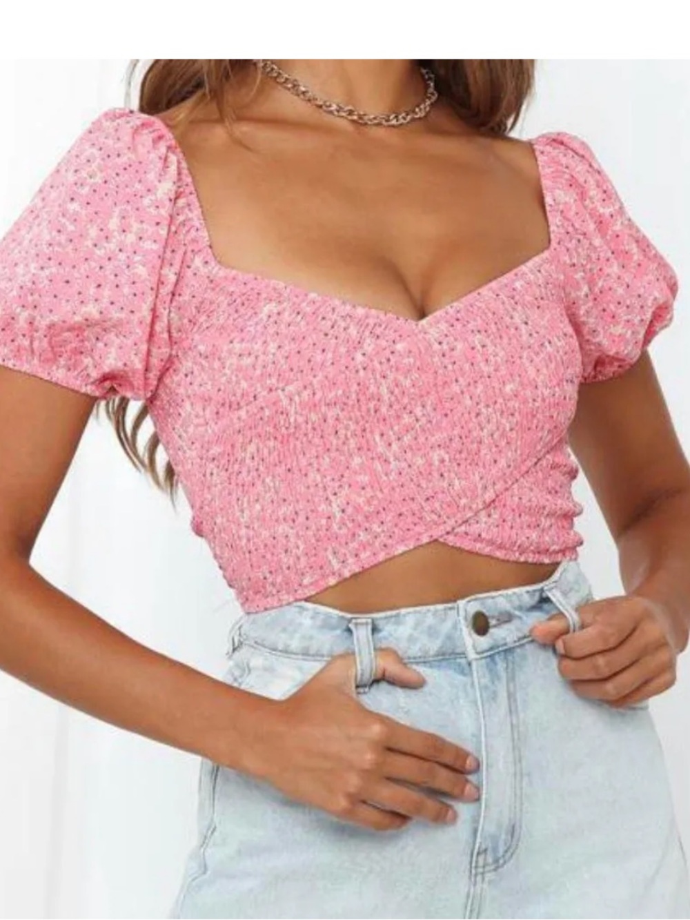Hello Molly Pink Floral Smocked Crop Top